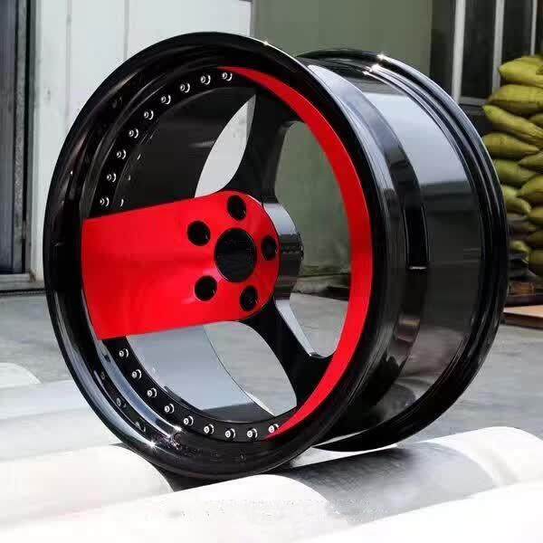 Like F Style 2 piece Wheel 19x9.5J 5x120 Bright Black And Red Center Black Barrel
