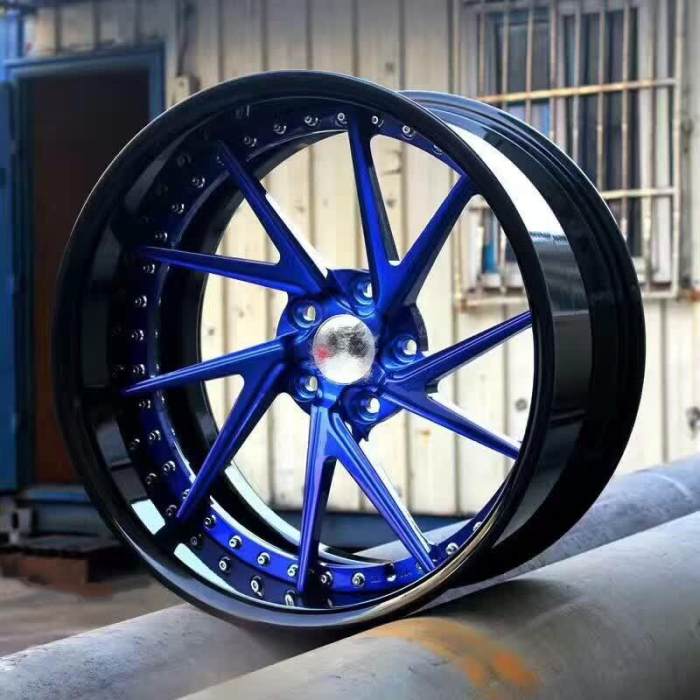 Blue Center Black Barrel Aftermarket Deep Dish Forged 2 Piece Wheel