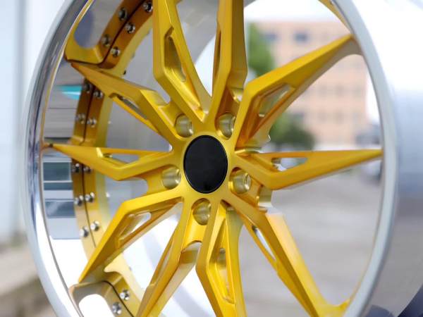 Golden Center Polish Barrel Aftermarket Custom Forged 2 Piece Wheel