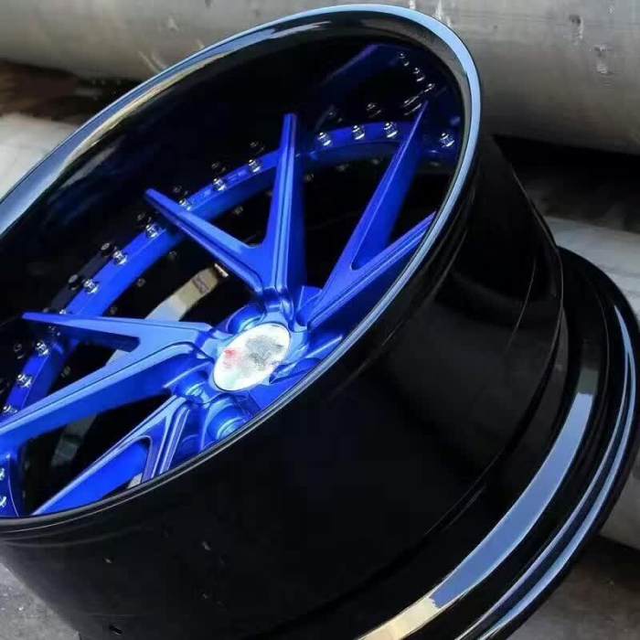 Blue Center Black Barrel Aftermarket Deep Dish Forged 2 Piece Wheel