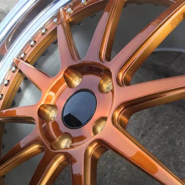 Aftermarket Custom Forged 2 Piece Wheel Bronze Center Polish Barrel Step Lip