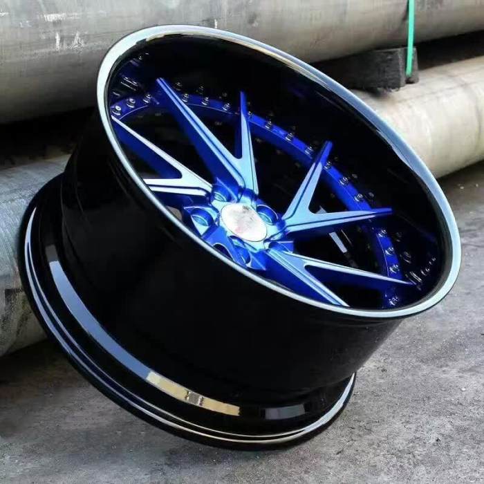 Blue Center Black Barrel Aftermarket Deep Dish Forged 2 Piece Wheel