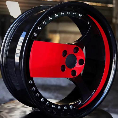 Like F Style 2 piece Wheel 19x9.5J 5x120 Bright Black And Red Center Black Barrel