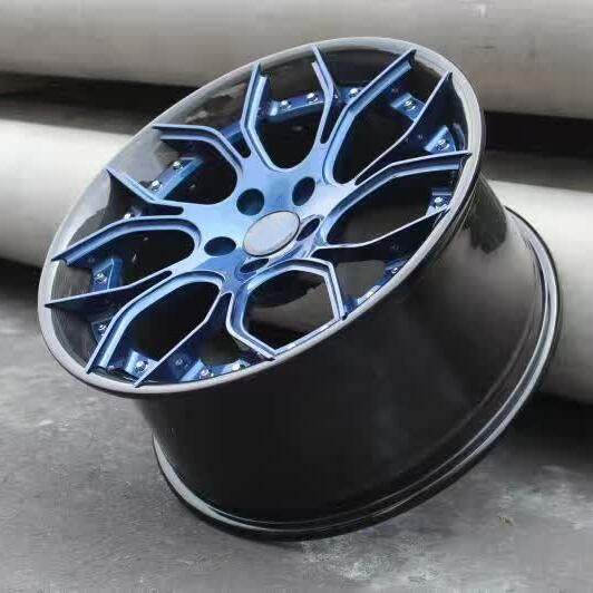 Aftermarket Custom Forged 2 Piece Wheel Blue Center Black Barrel Step Lip