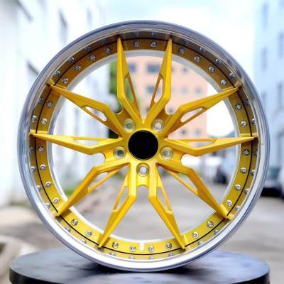 Golden Center Polish Barrel Aftermarket Custom Forged 2 Piece Wheel