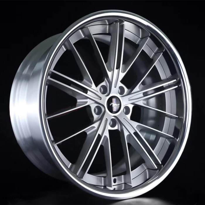 Aftermarket Ford Mustang 19x9J 5x114.3 Wheel Bright Silver Center 2-Piece Polish Rim