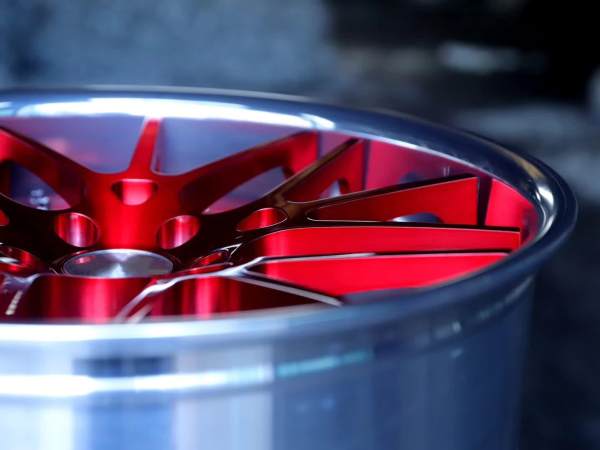 Aftermarket Custom Forged 2 Piece Wheel Bright Red Center Polish Barrel