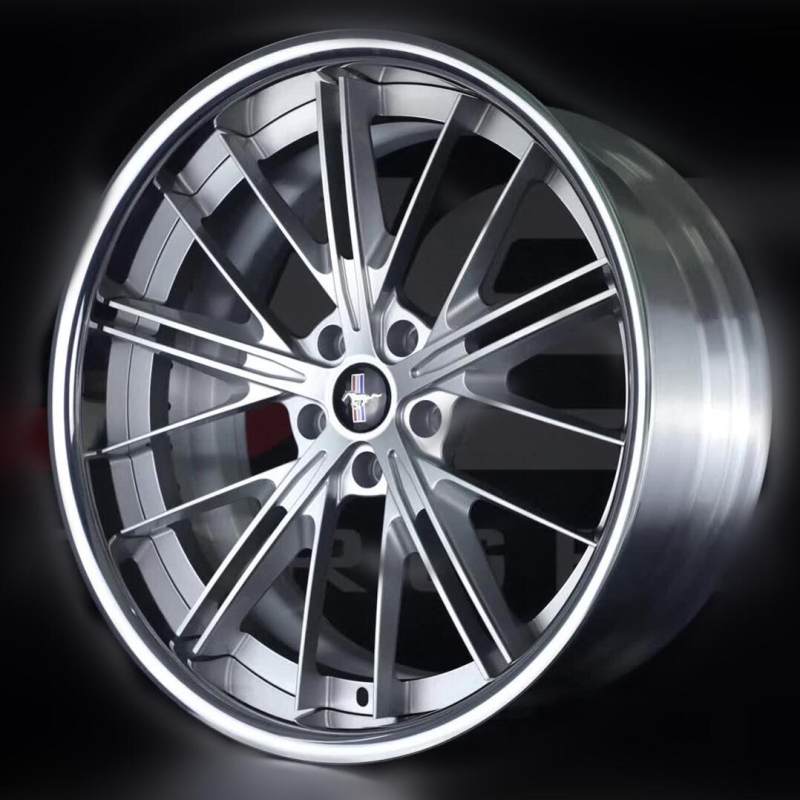 Aftermarket Ford Mustang 19x9J 5x114.3 Wheel Bright Silver Center 2-Piece Polish Rim