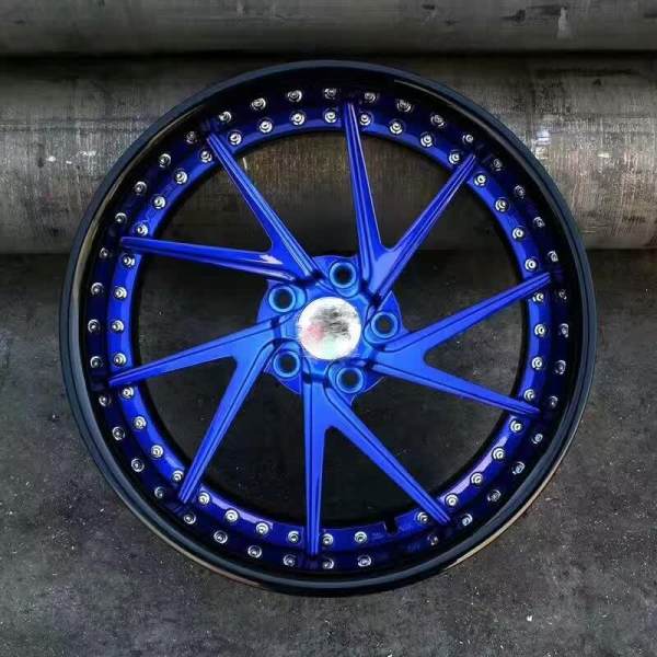 21x9.5J Blue Center Black Barrel Aftermarket Deep Dish Forged 2 Piece Wheel