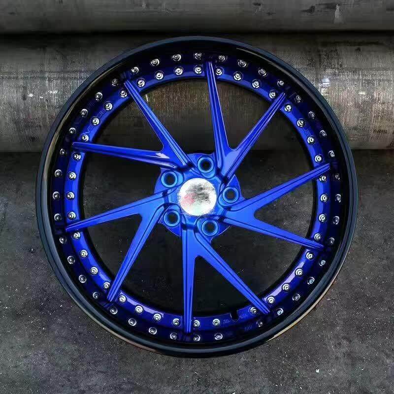 Blue Center Black Barrel Aftermarket Deep Dish Forged 2 Piece Wheel