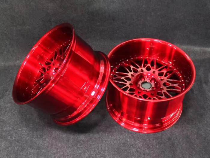 Bright Red Center Barrel Off-Road Rim Aftermarket Deep Dish Forged 2 Piece Wheel