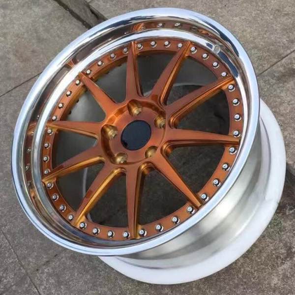 Aftermarket Custom Forged 2 Piece Wheel Bronze Center Polish Barrel Step Lip
