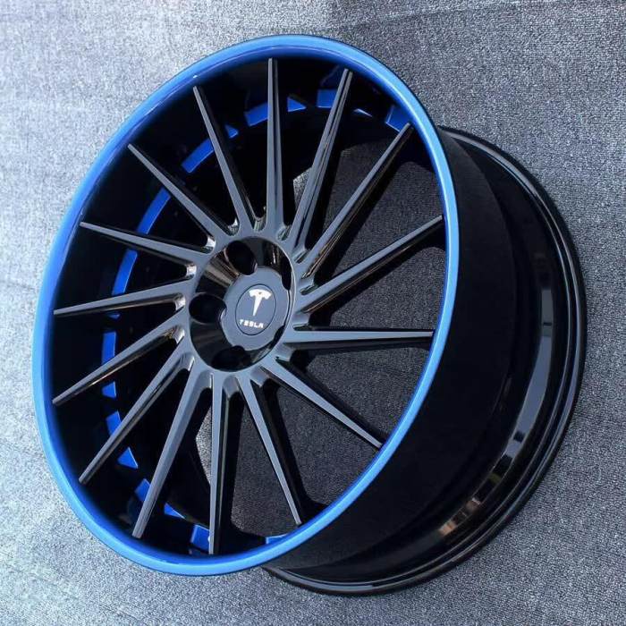 Aftermarket For Tesla Model X Forged 2 Piece Wheel 22x10J Black Blue Center Barrel