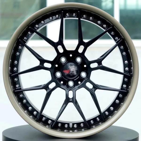 Bright Black Center Gray Barrel Aftermarket Custom Forged 2 Piece Wheel