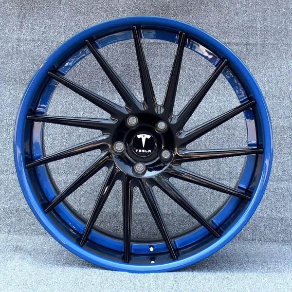 Aftermarket For Tesla Model X Forged 2 Piece Wheel 22x10J Black Blue Center Barrel