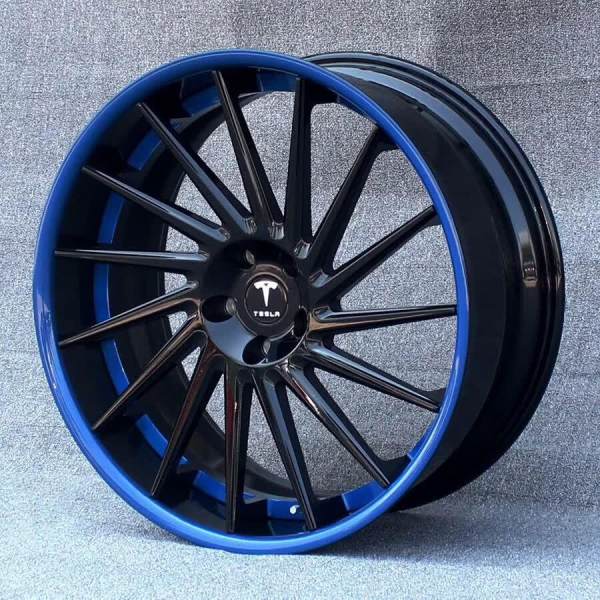 Aftermarket For Tesla Model X Forged 2 Piece Wheel 22x10J Black Blue Center Barrel