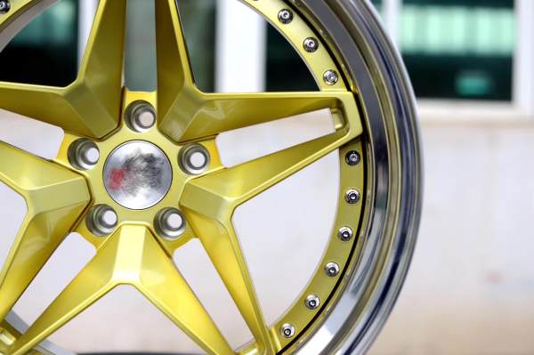 Golden Center Polish Barrel Step Lip Aftermarket Custom Forged 2 Piece Wheel