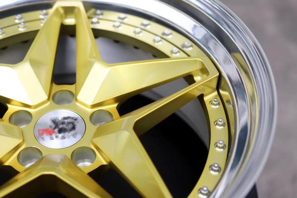 Golden Center Polish Barrel Step Lip Aftermarket Custom Forged 2 Piece Wheel