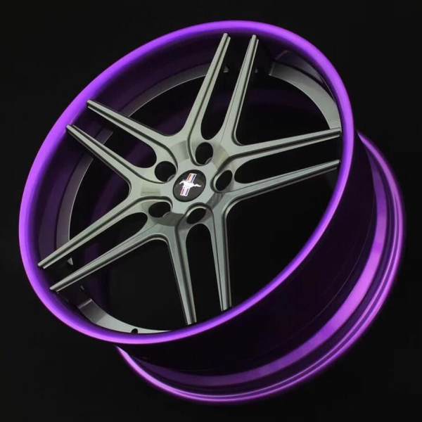 Aftermarket Ford Mustang 18x9J 5x114.3 Wheel Gun Metal Center 2-Piece Purple Rim