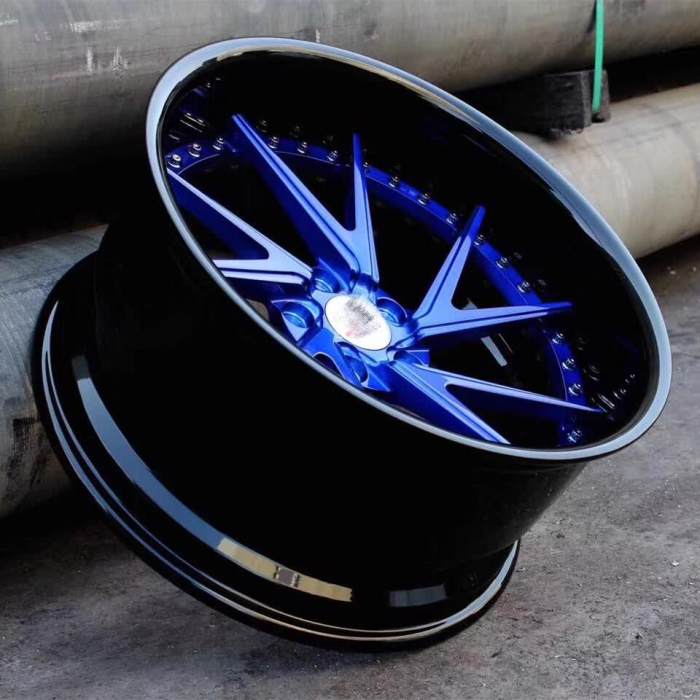 Blue Center Bright Black Barrel Aftermarket Deep Dish Forged 2 Piece Wheel