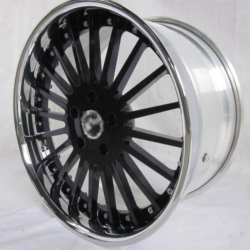 Aftermarket Custom Forged 3-piece wheels Bright Black Center Polish Rim