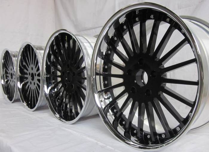 Aftermarket Custom Forged 3-piece wheels Bright Black Center Polish Rim