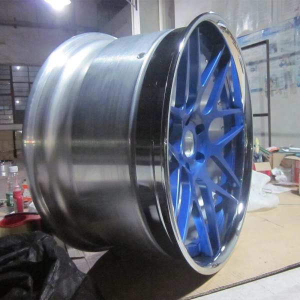 Aftermarket Custom Forged 3-piece wheels Blue Silver Center Polish Rim