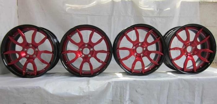 Aftermarket Custom Forged 3-piece wheels Red Center Black Rim