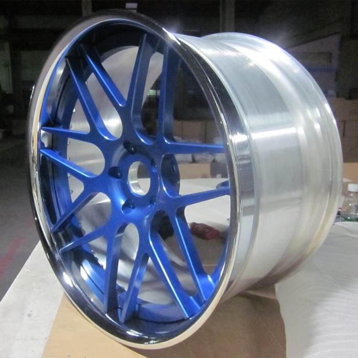 Aftermarket Custom Forged 3-piece wheels Blue Silver Center Polish Rim
