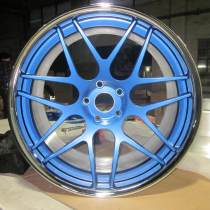 Aftermarket Custom Forged 3-piece wheels 21x10J Blue Silver Center Polish Rim