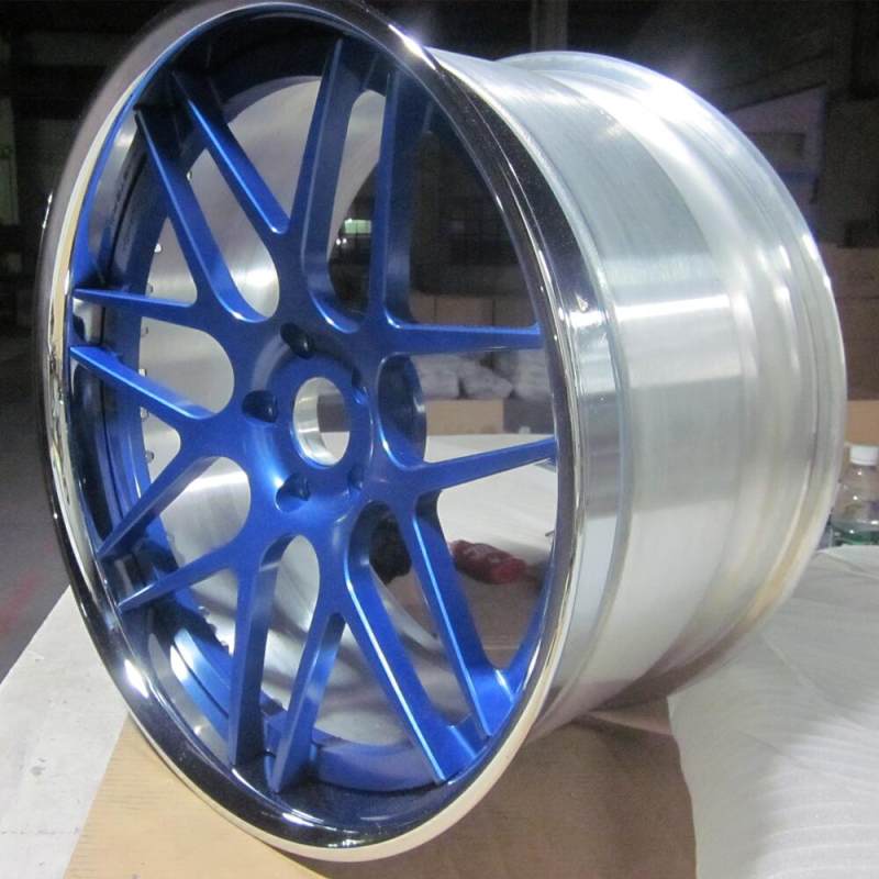 Aftermarket Custom Forged 3-piece wheels 21x10J Blue Silver Center Polish Rim