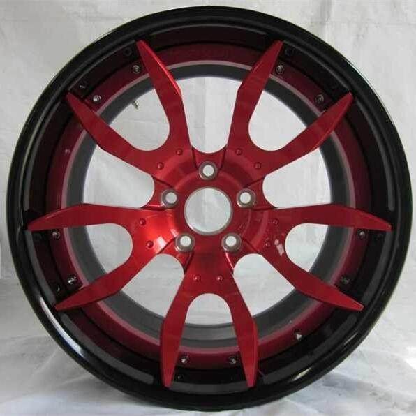 Aftermarket Custom Forged 3-piece wheels 18x9J Red Center Black Rim