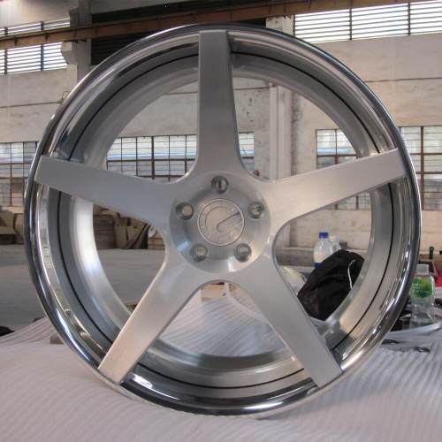 Aftermarket Custom Forged 3-piece wheels 21x11.5J Silver Brush Center Polish Rim