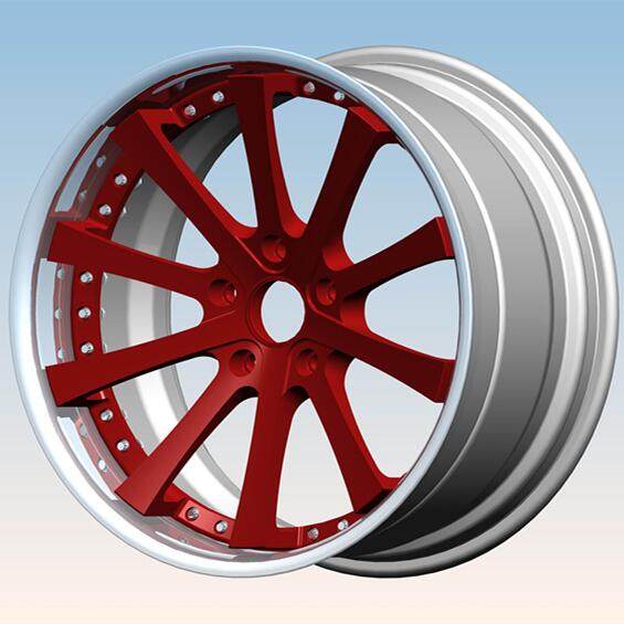 Aftermarket Custom Forged 3-piece wheels Red Gun Metal Center Polish Rim