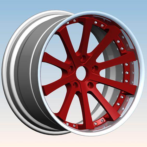 Aftermarket Custom Forged 3-piece wheels 22x10J Red Gun Metal Center Polish Rim
