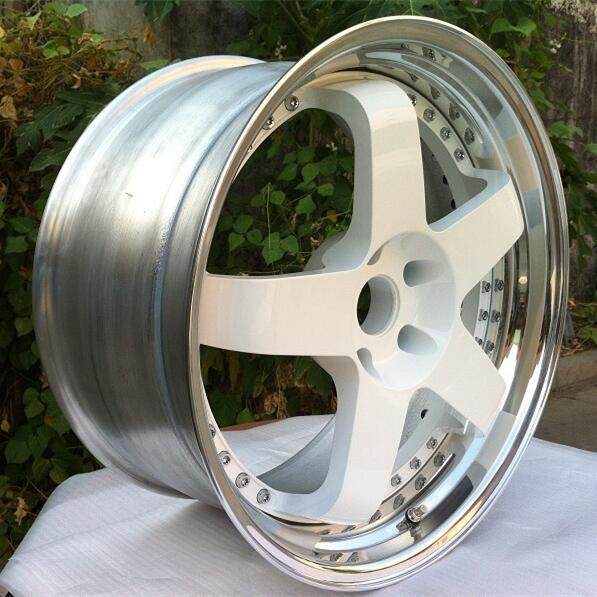 Aftermarket Custom Forged 3-Piece Wheels Blue Silver Golden Center Polish Step Lip