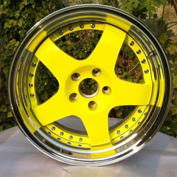 Aftermarket Custom Forged 3-Piece Wheels Blue Silver Golden Center Polish Step Lip