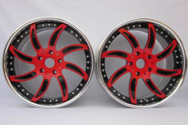 Aftermarket Custom Forged 3-piece wheels Red Black Center Polish Rim