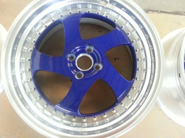 Aftermarket Custom Forged 3-Piece Wheels Blue Silver Center Polish Step Lip