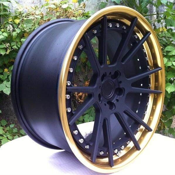 Aftermarket Custom Forged 3-piece wheels Matte Black Center Golden Step Lip