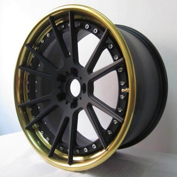Aftermarket Custom Forged 3-piece wheels Matte Black Center Golden Step Lip