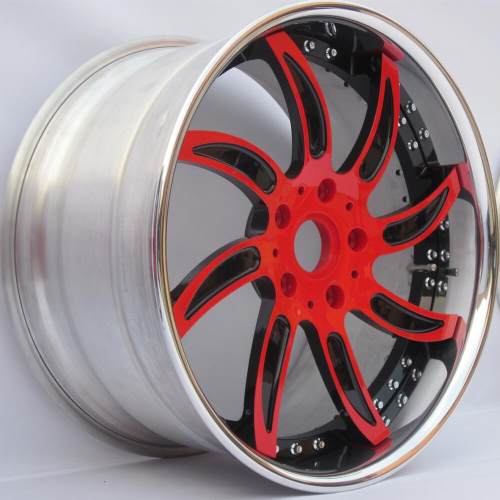 Aftermarket Custom Forged 3-piece wheels 20x11.5J Red Black Center Polish Rim