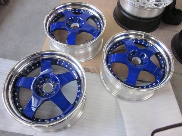 Aftermarket Custom Forged 3-Piece Wheels Blue Silver Golden Center Polish Step Lip