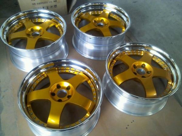 Aftermarket Custom Forged 3-Piece Wheels Blue Silver Golden Center Polish Step Lip