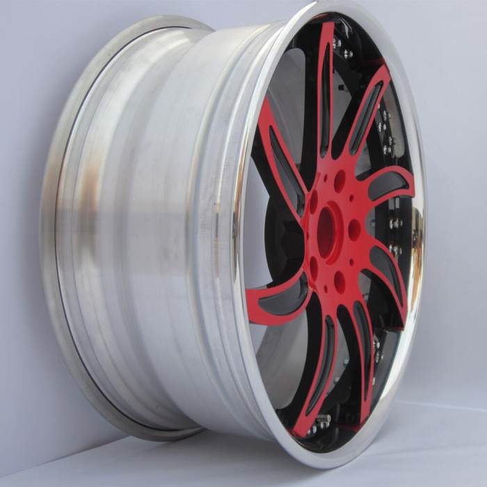 Aftermarket Custom Forged 3-piece wheels Red Black Center Polish Rim