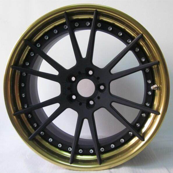Aftermarket Custom Forged 3-piece wheels 20x9.5J Matte Black Center Golden Step Lip