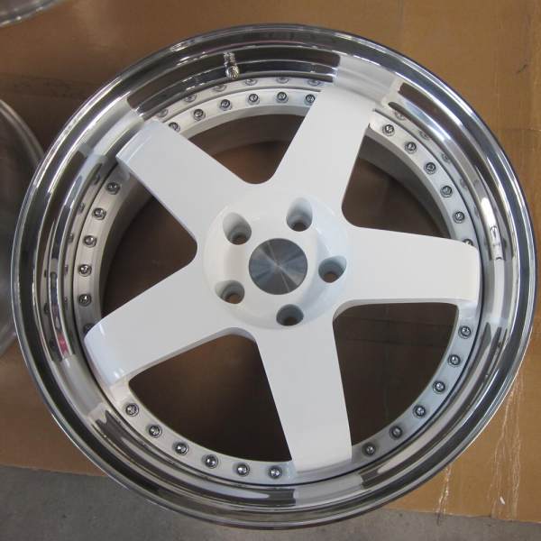 Aftermarket Custom Forged 3-Piece Wheels Blue Silver Golden Center Polish Step Lip