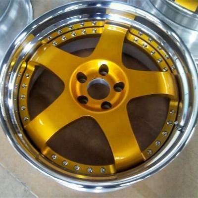 Aftermarket Custom Forged 3-Piece Wheels Blue Silver Golden Center Polish Step Lip