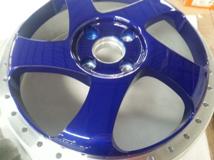 Aftermarket Custom Forged 3-Piece Wheels Blue Silver Center Polish Step Lip