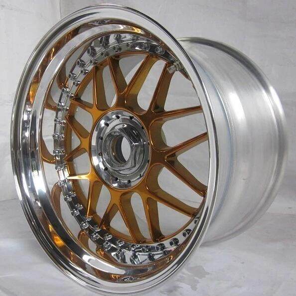 For BBS Step Lip Style 3-Piece Wheels Golden Center Polish Outer Rim